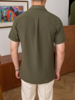 Wholesale Army Green Button Short Sleeve Shirt