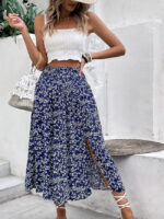 Wholesale Blue Floral High Waist Skirt