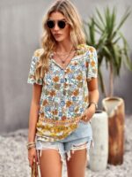 Wholesale Bohemian Floral V Neck Blouse