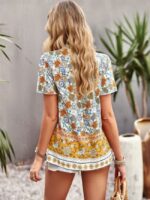 Wholesale Bohemian Floral V Neck Blouse