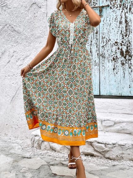 Wholesale Bohemian Print Ruffle Dress