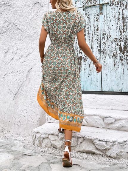 Wholesale Bohemian Print Ruffle Dress