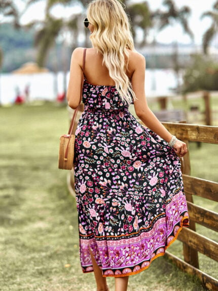 Wholesale Boho Print Off Shoulder Dress