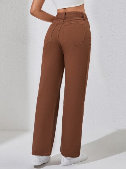 Wholesale Brown Straight Wide-Leg Jeans