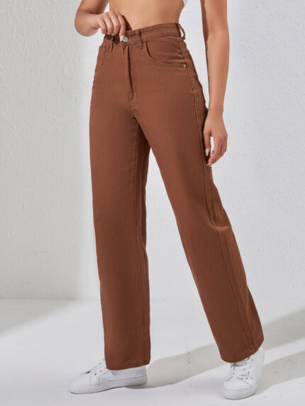 Wholesale Brown Straight Wide-Leg Jeans