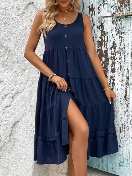 Wholesale Button Slit Sleeveless Dress