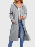 Wholesale Casual Zipper Long Hooded Jacket