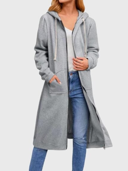 Wholesale Casual Zipper Long Hooded Jacket