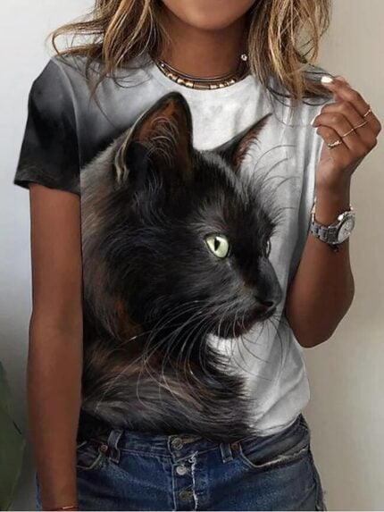 Wholesale Cat Print Casual Short Sleeve T-Shirt