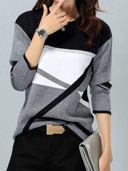 Wholesale Color Block Round Neck Long Sleeve T-Shirt