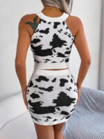 Wholesale Cow Print Sleeveless Slim Dress Two-Piece Set