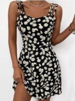 Wholesale Daisy Print Strappy Casual Dress