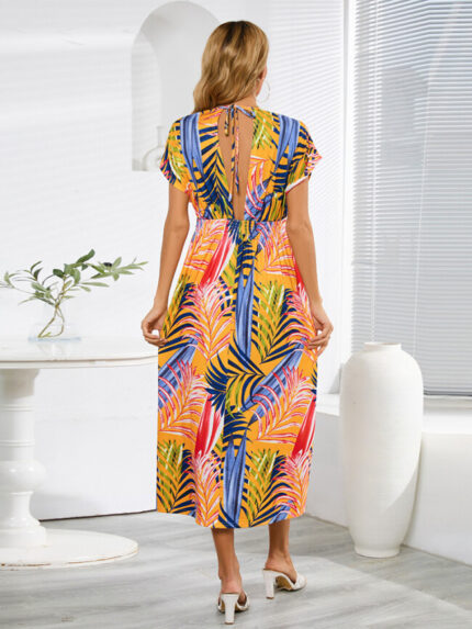 Wholesale Fashion Dolman Sleeve V-neck Printed Dress