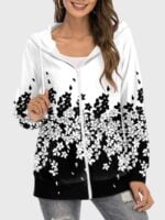 Wholesale Floral Butterfly Print Zip Hooded Jacket