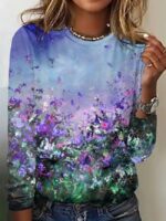 Wholesale Floral Colorful Print Long Sleeve T-Shirt