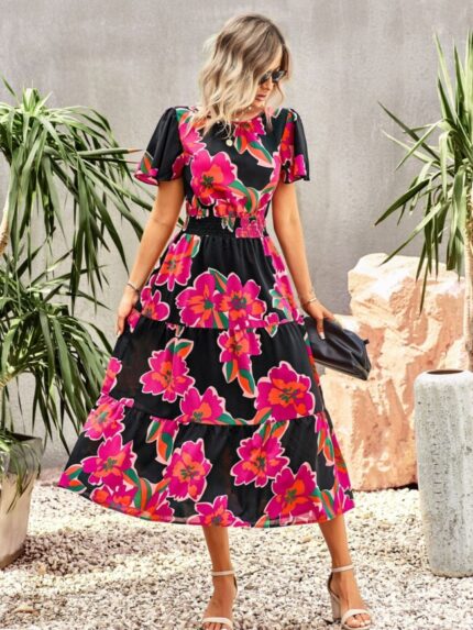 Wholesale Floral Elegant High Waist Dress