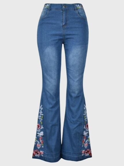 Wholesale Floral Embroidery Flare Jeans