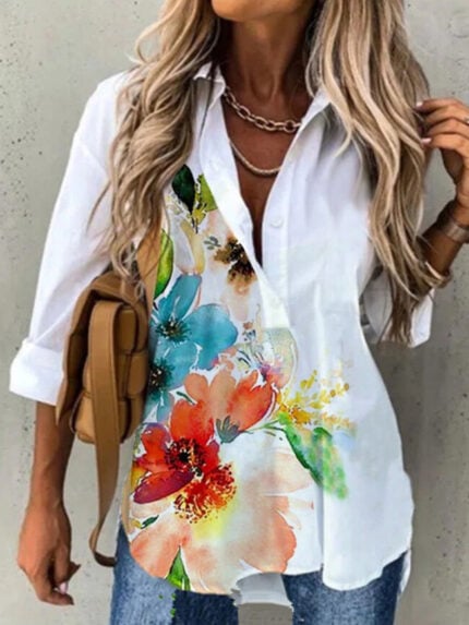 Wholesale Floral Landscape Print Long Sleeve Shirt