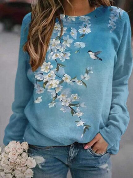 Wholesale Floral Print Casual Long Sleeve Sweatshirt