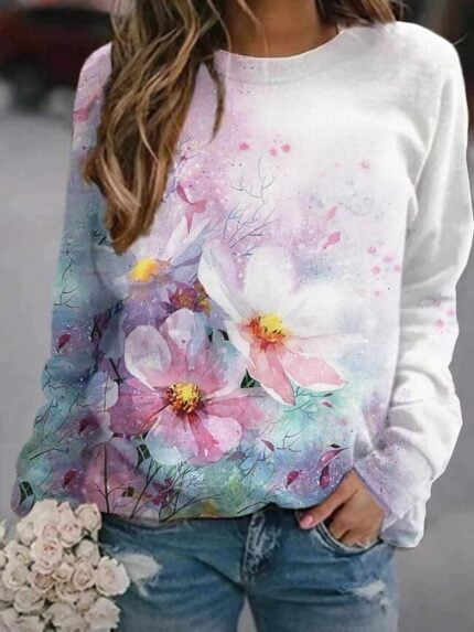 Wholesale Floral Print Crewneck Sweatshirt