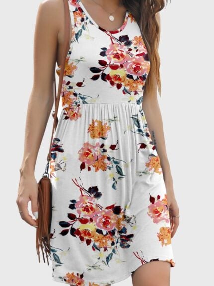 Wholesale Floral Round Neck Sleeveless Dress