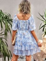 Wholesale Floral Square Neck Tiered Hem Dress