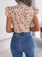 Wholesale Floral Tie Bow Chiffon Shirt