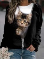 Wholesale Fun Cat Print Long Sleeve Sweatshirt