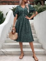 Wholesale Green Leopard Print Lace-up Dress