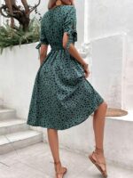 Wholesale Green Leopard Print Lace-up Dress