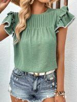 Wholesale Green Ruffle Causal Blouse