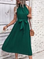 Wholesale Halter Neck Pleated Elegant Dress