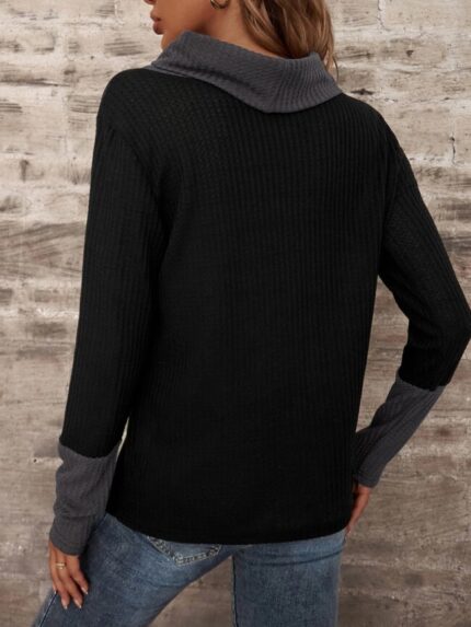 Wholesale High Collar Contrast Long Sleeve T-Shirt