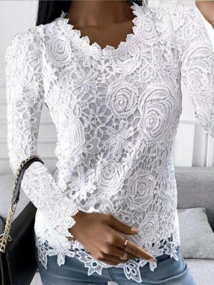 Wholesale Lace Long Sleeve Casual T-Shirt