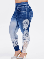 Wholesale Lace-paneled Faux Denim Leggings