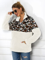 Wholesale Leopard Camo Print Panel Plush Sweatshirt