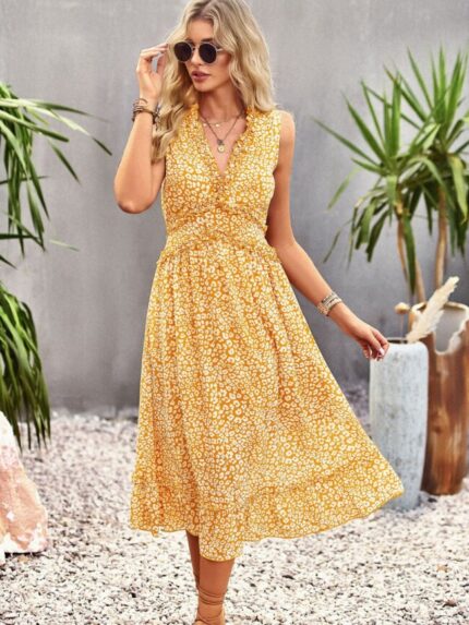 Wholesale Leopard Print V-neck Sleeveless Dress