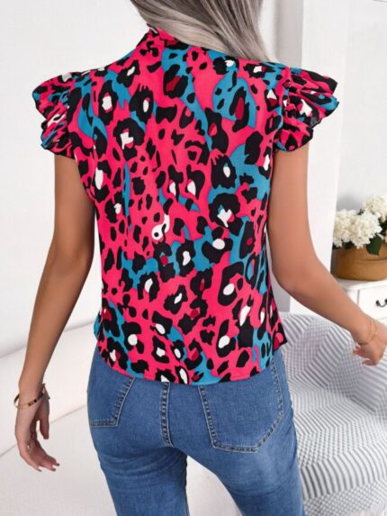 Wholesale Leopard Ruffle Tie Chiffon Shirt