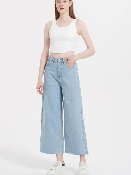 Wholesale Light Blue High Rise Wide Leg Jeans