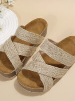 Wholesale Linen Woven Cross Criss Hollowed Slip-On Slippers