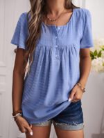 Wholesale Loose Casual Solid Color Short Sleeve Blouse