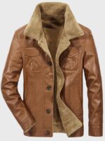 Wholesale Men's Lapel Button Plush Leather Jacket