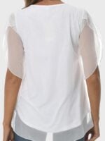 Wholesale Mesh Panel Round Neck Short Sleeve Top