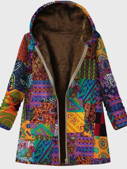 Wholesale Mixed Vintage Print Plush Jacket