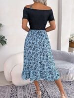 Wholesale Off-Shoulder Floral Panel High Waist Dress