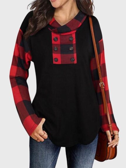 Wholesale Plaid Hoodie Long Sleeve Top