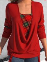 Wholesale Plaid Stitching Fake Two-piece Top