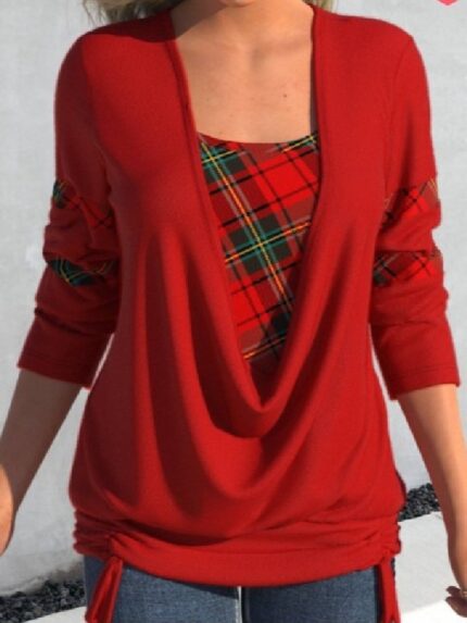 Wholesale Plaid Stitching Fake Two-piece Top