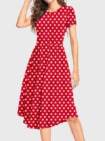 Wholesale Polka Dots Crew Neck Short Sleeve Dress