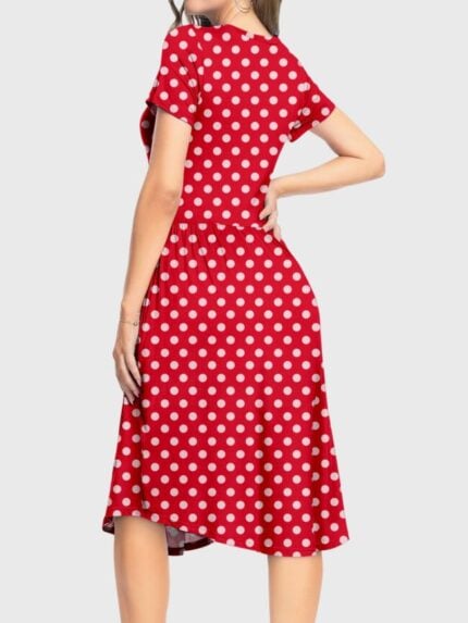 Wholesale Polka Dots Crew Neck Short Sleeve Dress